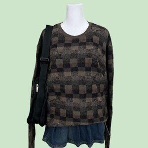 earth tone checkered vintage 90s wool mohair blend knit sweater